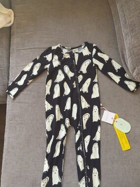 SweetHoney Black Ghost Print Footed One-Piece